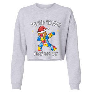 Autistic Dabbing Happy Gingerbread Christmas Autism Great Gift Cropped Pullover Crew