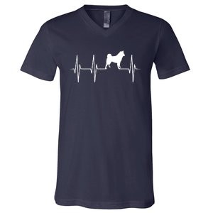 Akita Dog Heartbeat Dog Lover Gift V-Neck T-Shirt