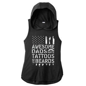 Awesome Dads Have Tattoos And Beards US Flag Father's Day Ladies PosiCharge Tri-Blend Wicking Draft Hoodie Tank