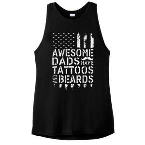 Awesome Dads Have Tattoos And Beards US Flag Father's Day Ladies PosiCharge Tri-Blend Wicking Tank