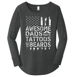 Awesome Dads Have Tattoos And Beards US Flag Father's Day Women's Perfect Tri Tunic Long Sleeve Shirt