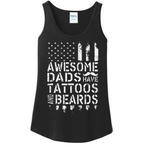 Awesome Dads Have Tattoos And Beards US Flag Father's Day Ladies Essential Tank