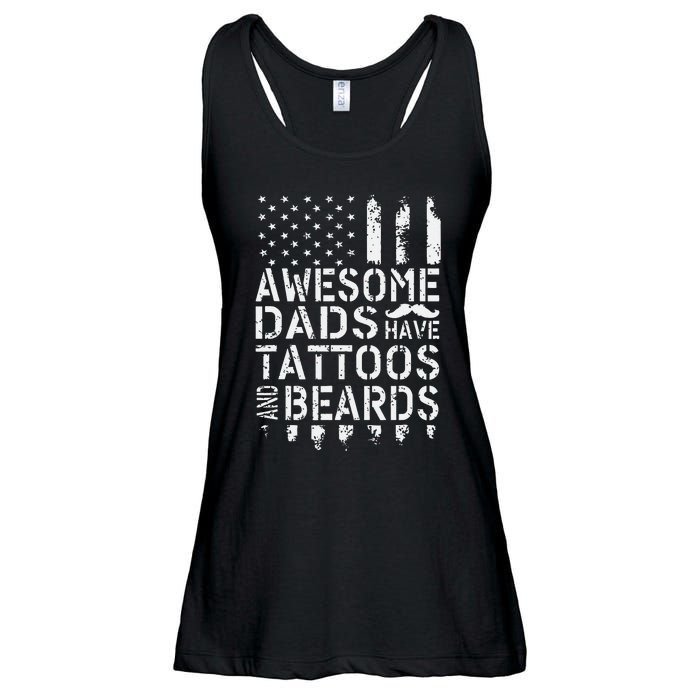 Awesome Dads Have Tattoos And Beards US Flag Father's Day Ladies Essential Flowy Tank