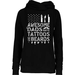 Awesome Dads Have Tattoos And Beards US Flag Father's Day Womens Funnel Neck Pullover Hood