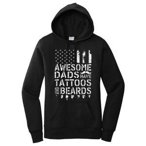 Awesome Dads Have Tattoos And Beards US Flag Father's Day Women's Pullover Hoodie