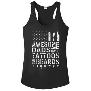 Awesome Dads Have Tattoos And Beards US Flag Father's Day Ladies PosiCharge Competitor Racerback Tank