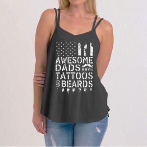 Awesome Dads Have Tattoos And Beards US Flag Father's Day Women's Strappy Tank