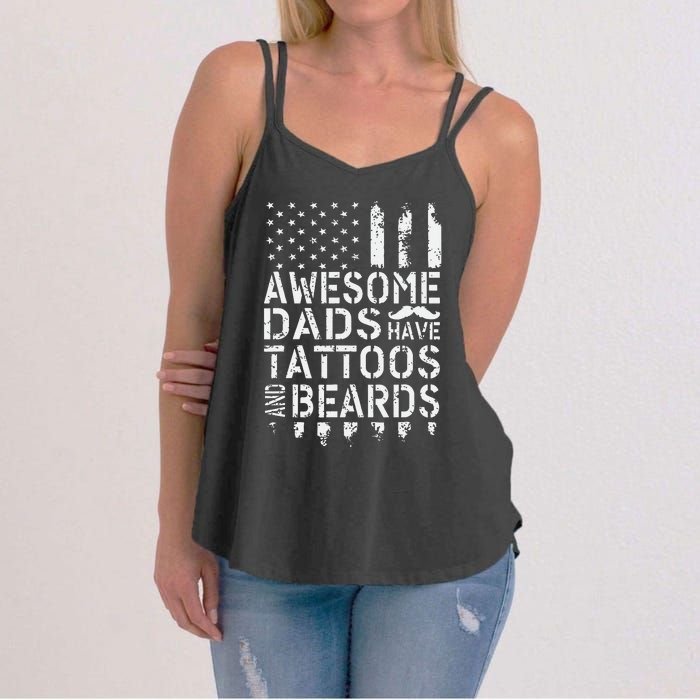 Awesome Dads Have Tattoos And Beards US Flag Father's Day Women's Strappy Tank