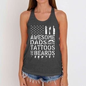 Awesome Dads Have Tattoos And Beards US Flag Father's Day Women's Knotted Racerback Tank