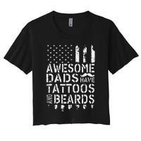 Awesome Dads Have Tattoos And Beards US Flag Father's Day Women's Crop Top Tee