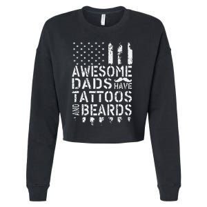 Awesome Dads Have Tattoos And Beards US Flag Father's Day Cropped Pullover Crew