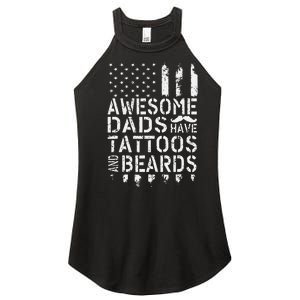 Awesome Dads Have Tattoos And Beards US Flag Father's Day Women's Perfect Tri Rocker Tank