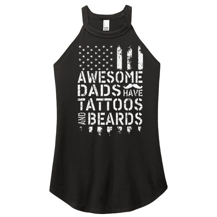 Awesome Dads Have Tattoos And Beards US Flag Father's Day Women's Perfect Tri Rocker Tank