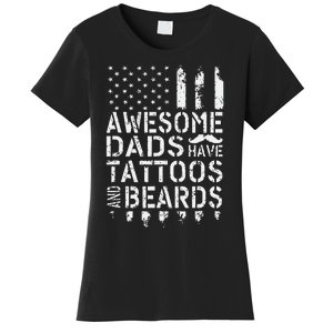 Awesome Dads Have Tattoos And Beards US Flag Father's Day Women's T-Shirt