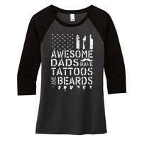 Awesome Dads Have Tattoos And Beards US Flag Father's Day Women's Tri-Blend 3/4-Sleeve Raglan Shirt