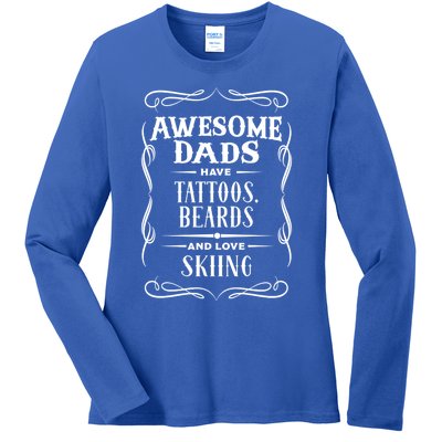 Awesome Dads Have Tattoos Beards And Love Skiing Dads Retro Gift Ladies Long Sleeve Shirt