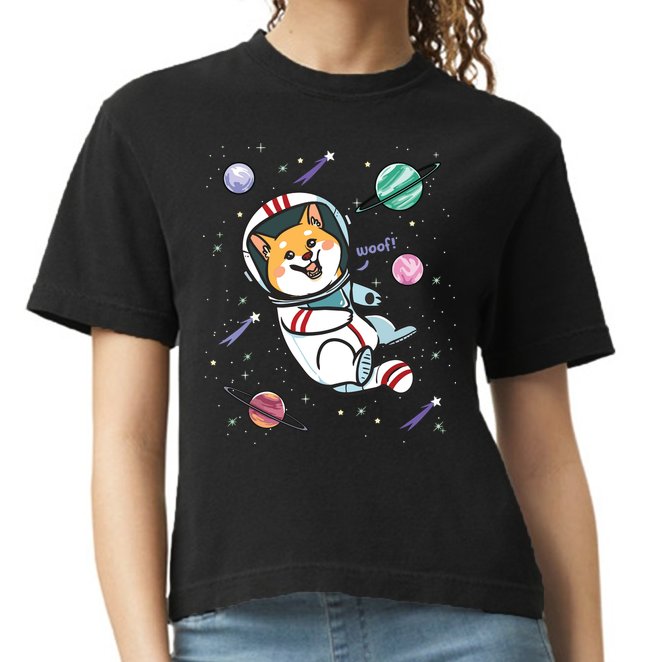 Astronaut Dog In Space Shiba Inu Akita Boy Girl Cosmonaut Comfort Colors Boxy T-Shirt