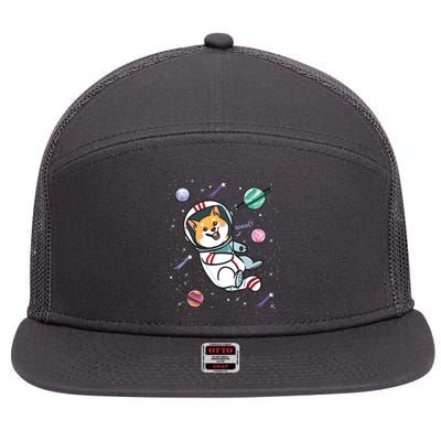 Astronaut Dog In Space Shiba Inu Akita Boy Girl Cosmonaut 7 Panel Mesh Trucker Snapback Hat