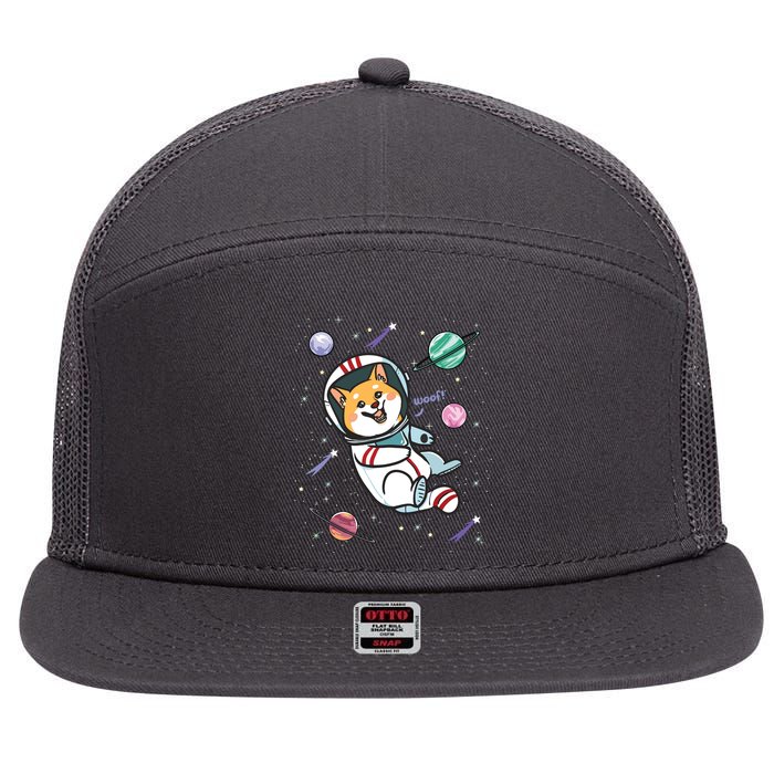 Astronaut Dog In Space Shiba Inu Akita Boy Girl Cosmonaut 7 Panel Mesh Trucker Snapback Hat