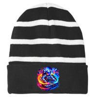 Astronaut Dj In Space Music Edm Striped Beanie with Solid Band