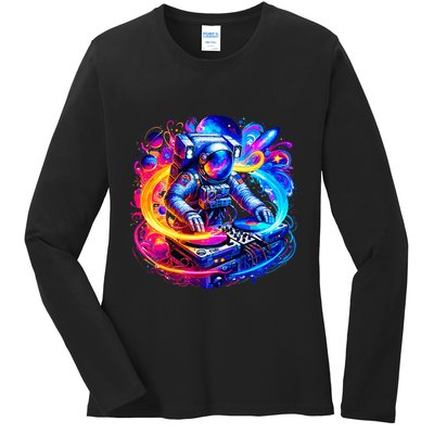 Astronaut Dj In Space Music Edm Ladies Long Sleeve Shirt