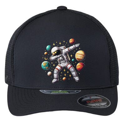 Astronaut Dabbing In Space Cosmic Galaxy Adventure Flexfit Unipanel Trucker Cap