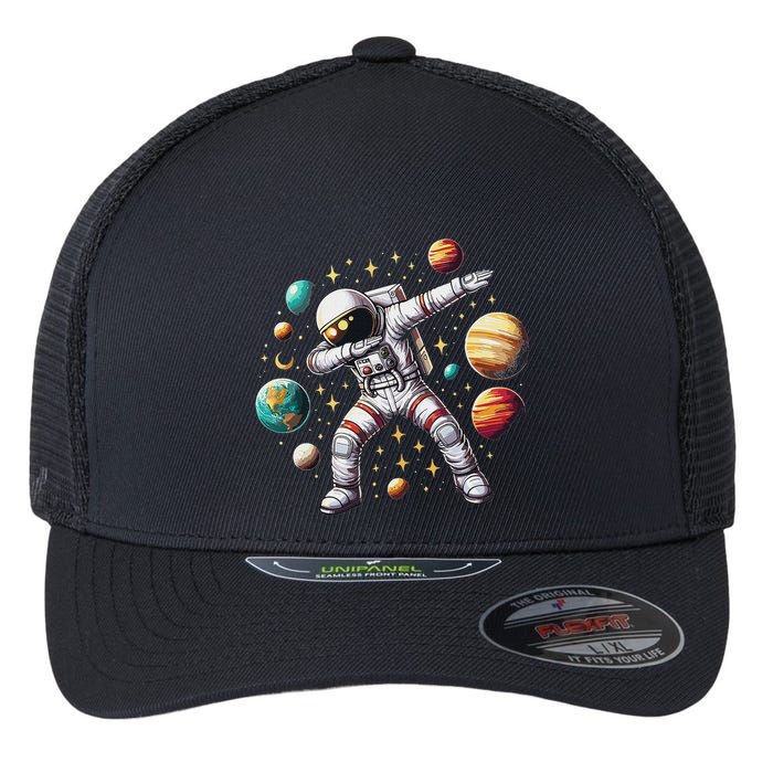 Astronaut Dabbing In Space Cosmic Galaxy Adventure Flexfit Unipanel Trucker Cap