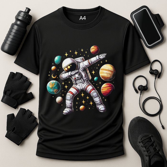 Astronaut Dabbing In Space Cosmic Galaxy Adventure Performance Shirt