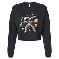 Astronaut Dabbing In Space Cosmic Galaxy Adventure Cropped Pullover Crew
