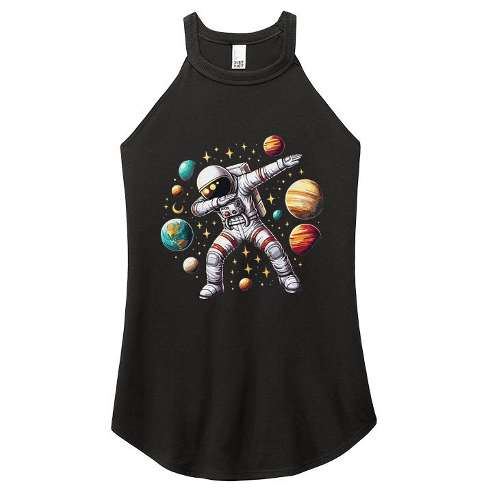 Astronaut Dabbing In Space Cosmic Galaxy Adventure Women's Perfect Tri Rocker Tank