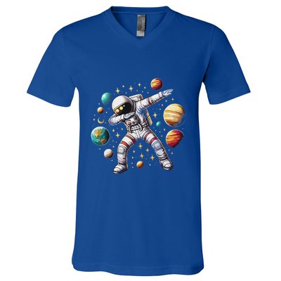 Astronaut Dabbing In Space Cosmic Galaxy Adventure V-Neck T-Shirt