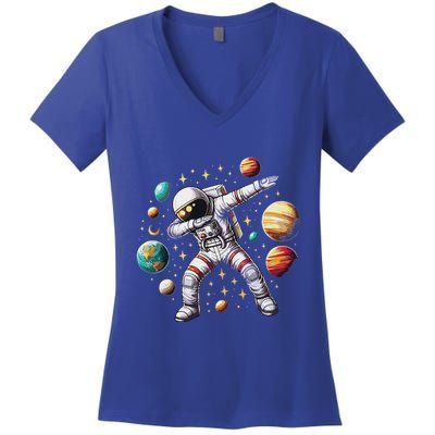 Astronaut Dabbing In Space Cosmic Galaxy Adventure Women's V-Neck T-Shirt