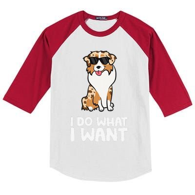 Aussie Dog I Do What I Want Funny Australian Shepherd Kids Colorblock Raglan Jersey