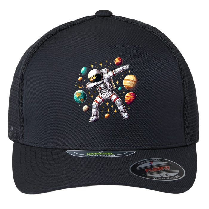 Astronaut Dabbing In Space Cosmic Galaxy Adventure Flexfit Unipanel Trucker Cap