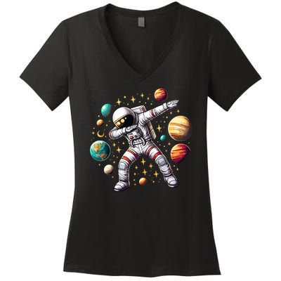 Astronaut Dabbing In Space Cosmic Galaxy Adventure Women's V-Neck T-Shirt