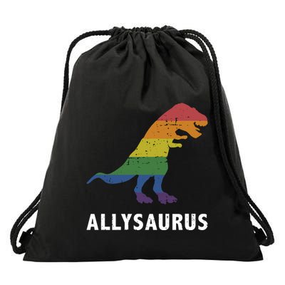 Allysaurus Dinosaur In Rainbow Flag For Ally LGBT Pride Drawstring Bag