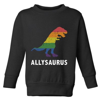 Allysaurus Dinosaur In Rainbow Flag For Ally LGBT Pride Toddler Sweatshirt