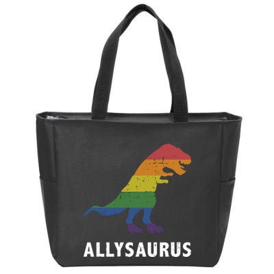 Allysaurus Dinosaur In Rainbow Flag For Ally LGBT Pride Zip Tote Bag