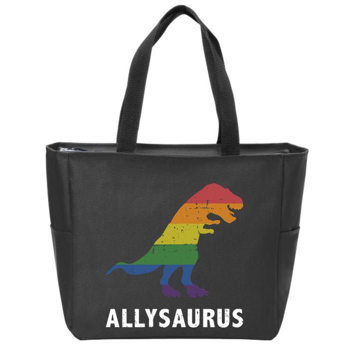 Allysaurus Dinosaur In Rainbow Flag For Ally LGBT Pride Zip Tote Bag