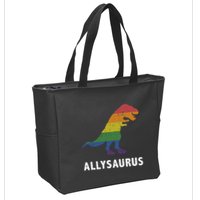 Allysaurus Dinosaur In Rainbow Flag For Ally LGBT Pride Zip Tote Bag