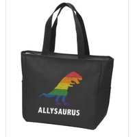 Allysaurus Dinosaur In Rainbow Flag For Ally LGBT Pride Zip Tote Bag