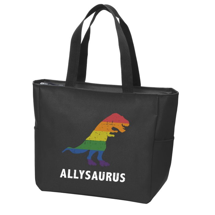 Allysaurus Dinosaur In Rainbow Flag For Ally LGBT Pride Zip Tote Bag