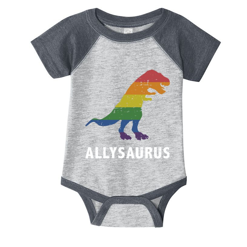 Allysaurus Dinosaur In Rainbow Flag For Ally LGBT Pride Infant Baby Jersey Bodysuit