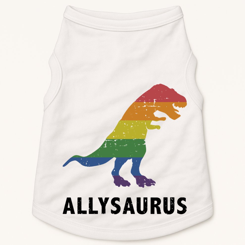 Allysaurus Dinosaur In Rainbow Flag For Ally LGBT Pride Doggie Tank