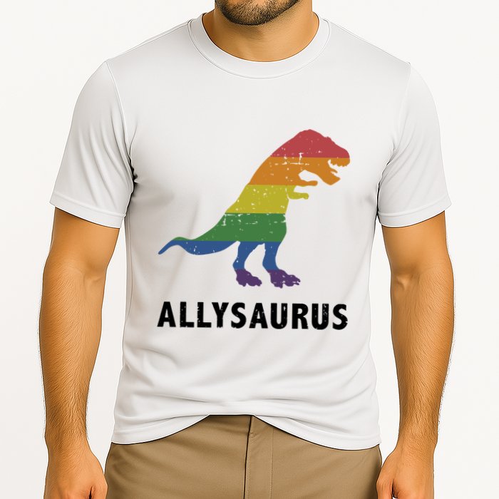 Allysaurus Dinosaur In Rainbow Flag For Ally LGBT Pride Performance Shirt
