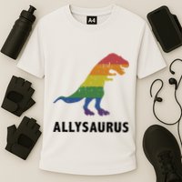 Allysaurus Dinosaur In Rainbow Flag For Ally LGBT Pride Performance Shirt