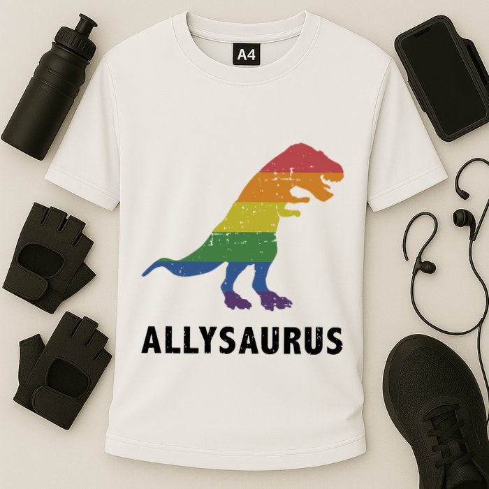 Allysaurus Dinosaur In Rainbow Flag For Ally LGBT Pride Performance Shirt
