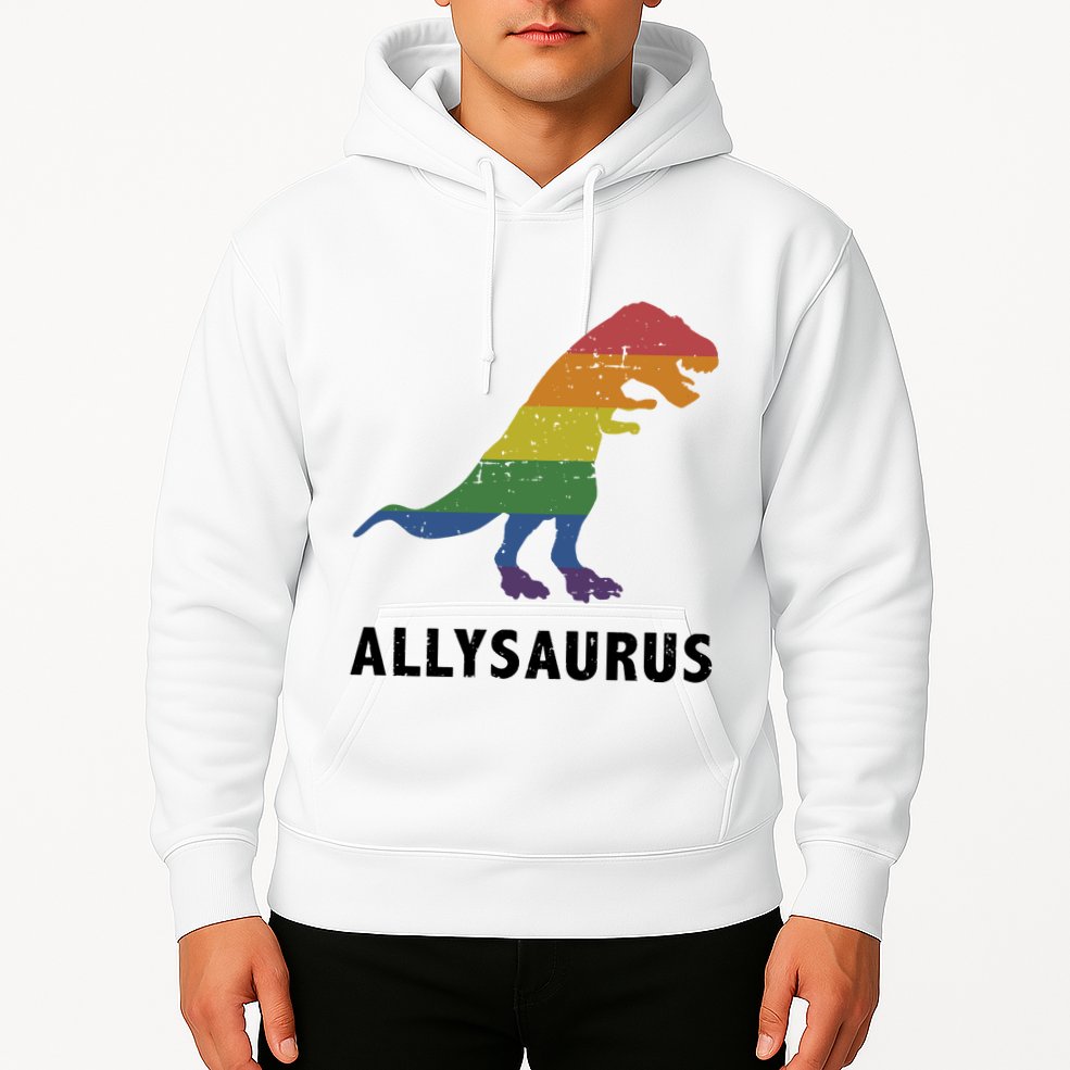 Allysaurus Dinosaur In Rainbow Flag For Ally LGBT Pride Hoodie