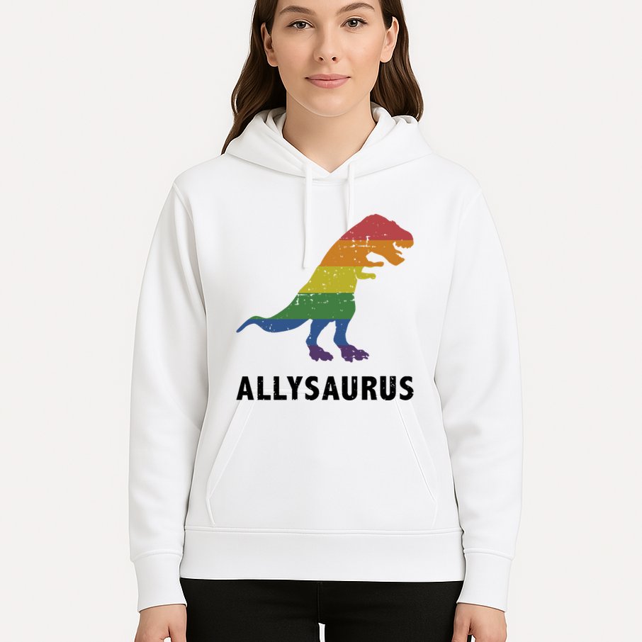 Allysaurus Dinosaur In Rainbow Flag For Ally LGBT Pride Hoodie