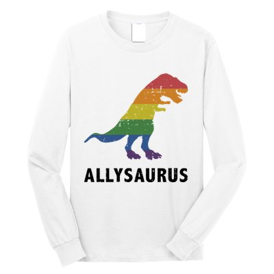 Allysaurus Dinosaur In Rainbow Flag For Ally LGBT Pride Long Sleeve Shirt